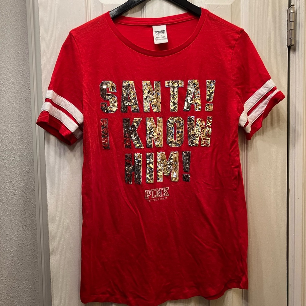 PINK Victoria's Secret Santa I Know Him Sequin T-Shirt